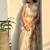 Ivory & gold stripe linen saree with blouse piece
