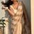 Ivory & gold stripe linen saree with blouse piece