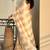 Ivory & gold stripe linen saree with blouse piece