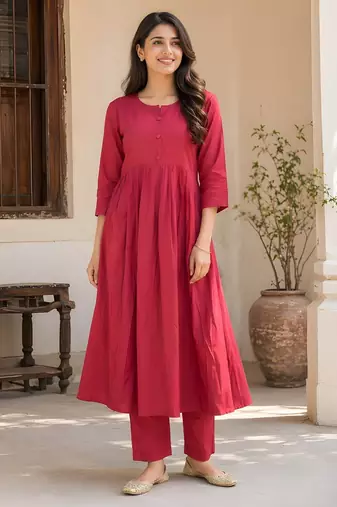 Women's Long Flared Anarkali Shape Waist Kurta Pant Set