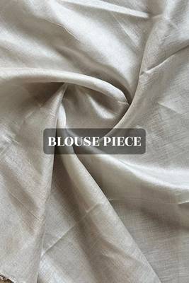 Ivory & gold stripe linen saree with blouse piece 5
