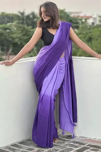 Purple tie & dye mul cotton saree with blouse piece