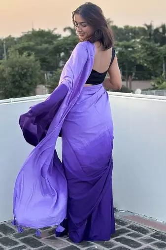 Purple tie & dye mul cotton saree with blouse piece