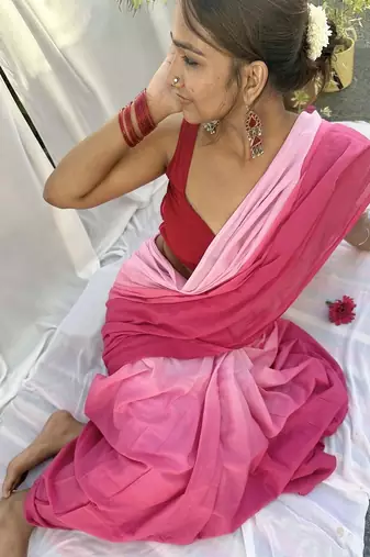 Pink tie & dye mul cotton saree with blouse piece