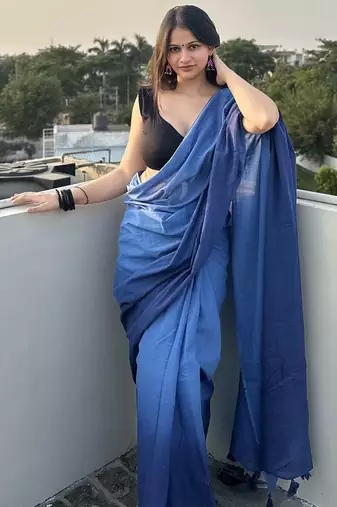 Blue tie & dye mul cotton saree with blouse piece