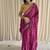 Pink hand block printed mulmul cotton saree with blouse piece