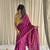 Pink hand block printed mulmul cotton saree with blouse piece