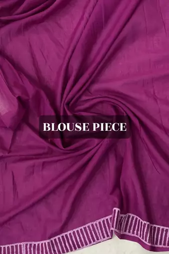 Pink hand block printed mulmul cotton saree with blouse piece