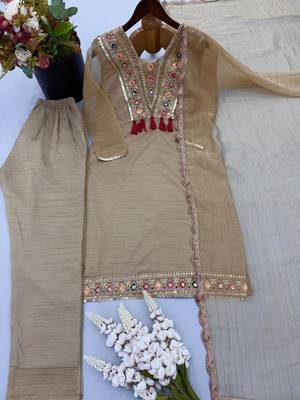 Beige faux georgette embroidered salwar kameez 3