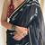 Black hand block printed mulmul cotton saree with blouse piece