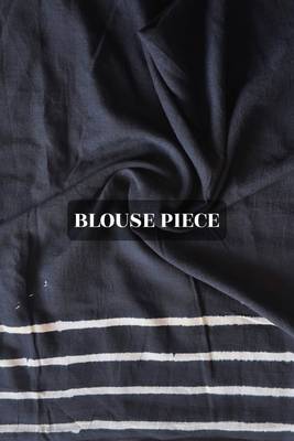 Black hand block printed mulmul cotton saree with blouse piece 5