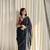 Black hand block printed mulmul cotton saree with blouse piece