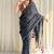 Black hand block printed mulmul cotton saree with blouse piece