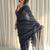 Black hand block printed mulmul cotton saree with blouse piece