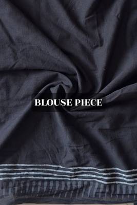 Black hand block printed mulmul cotton saree with blouse piece 5
