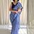 Cove blue hand block printed mulmul cotton saree with blouse piece
