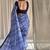 Cove blue hand block printed mulmul cotton saree with blouse piece