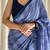 Cove blue hand block printed mulmul cotton saree with blouse piece