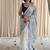 Blue & white half-half hand block printed mulmul cotton saree with blouse piece