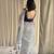 Blue & white half-half hand block printed mulmul cotton saree with blouse piece