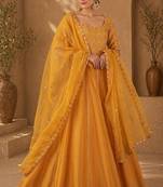 Mustard silk blend sequins work anarkali suit