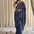 Blue half & half hand block printed mulmul cotton saree with blouse piece