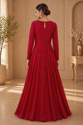 Dark red crepe hand embroidery work anarkali suit 2