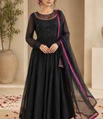 Black chanderi thread work anarkali suit