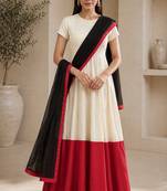 Off white silk blend lace work anarkali suit