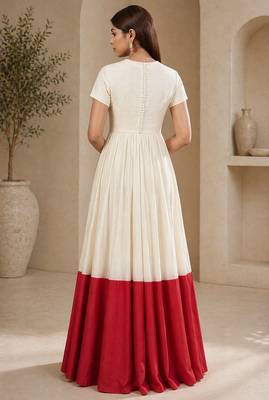 Off white silk blend lace work anarkali suit 2