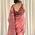 Hand block printed pink mulmul saree with blouse piece