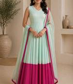 Light blue silk blend lace work anarkali suit