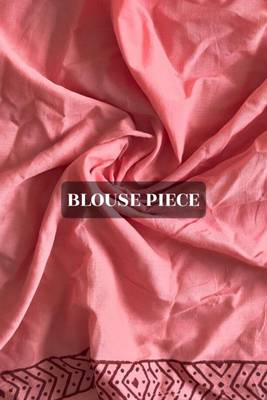 Hand block printed pink mulmul saree with blouse piece 5