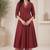 Red silk blend sequins work anarkali suit