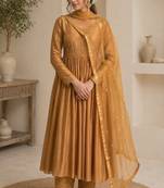 Mustard chanderi sequins work anarkali suit