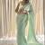 Pastel mint hand block printed mulmul cotton saree with blouse piece