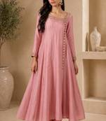 Pink silk blend sequins work anarkali suit