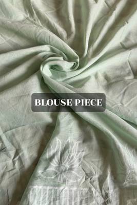 Pastel mint hand block printed mulmul cotton saree with blouse piece 5