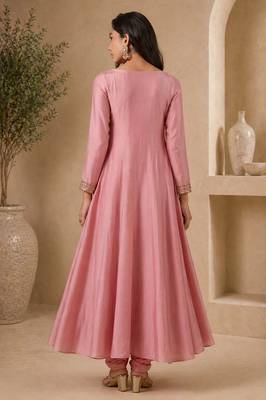 Pink silk blend sequins work anarkali suit 2