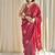 Red hand block printed mulmul cotton saree with blouse piece
