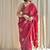 Red hand block printed mulmul cotton saree with blouse piece