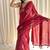 Red hand block printed mulmul cotton saree with blouse piece