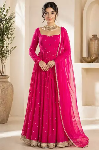 Pink georgette sequins work anarkali suit