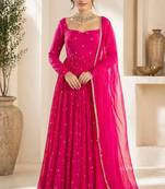 Pink georgette sequins work anarkali suit