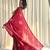 Red hand block printed mulmul cotton saree with blouse piece