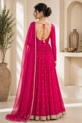 Pink georgette sequins work anarkali suit