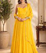 Yellow georgette sequins work anarkali suit