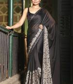 Soft moss crepe black printed saree with blouse piece