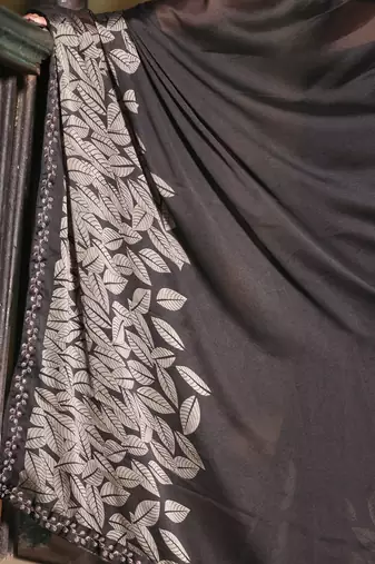 Soft moss crepe black printed saree with blouse piece