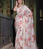 Crush organza floral print saree with blouse piece